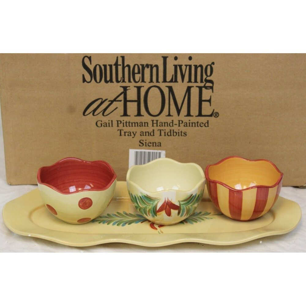 Southern Living Gail Pittman Siena Tray Tidbits Bowls Yellow Dots Stripe 40789